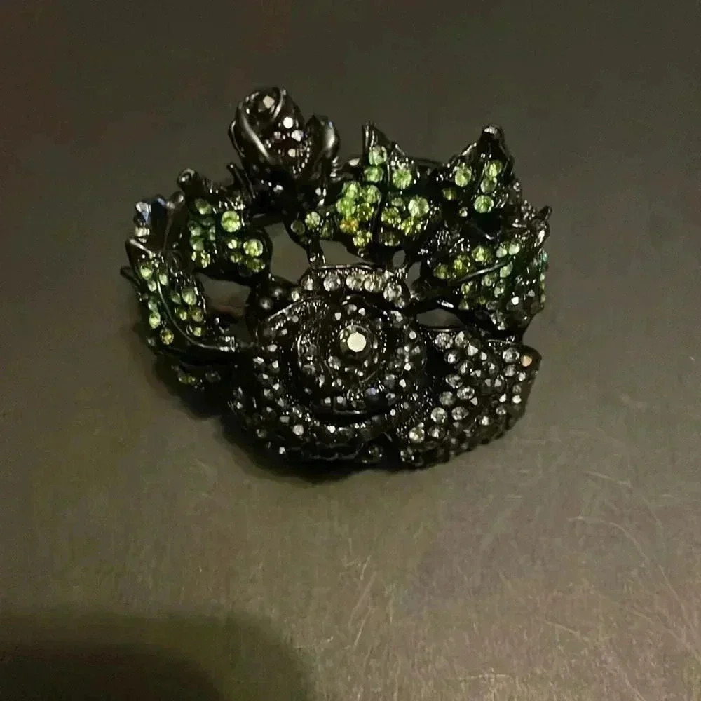 Statement Oversized green Rhinestone Wide Design Statement Cuff Bangle bracelet
